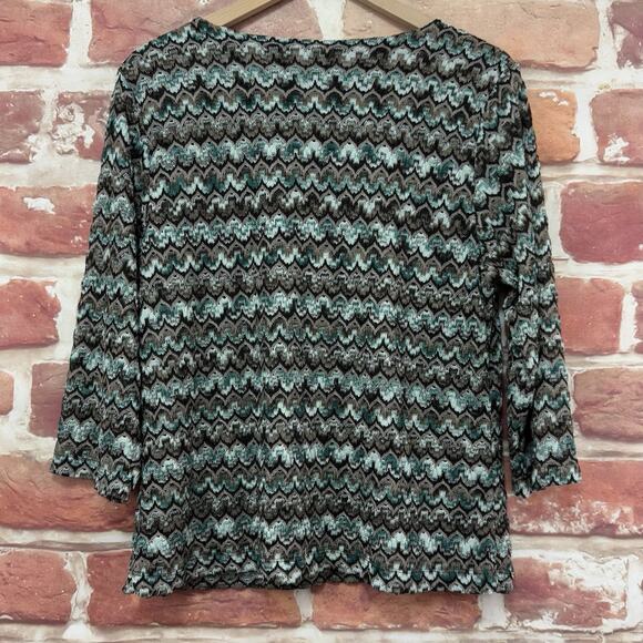 Coldwater Creek Top Shirt Women's XL Multicolor Pointelle Knit Abstract Popover - Picture 4 of 8